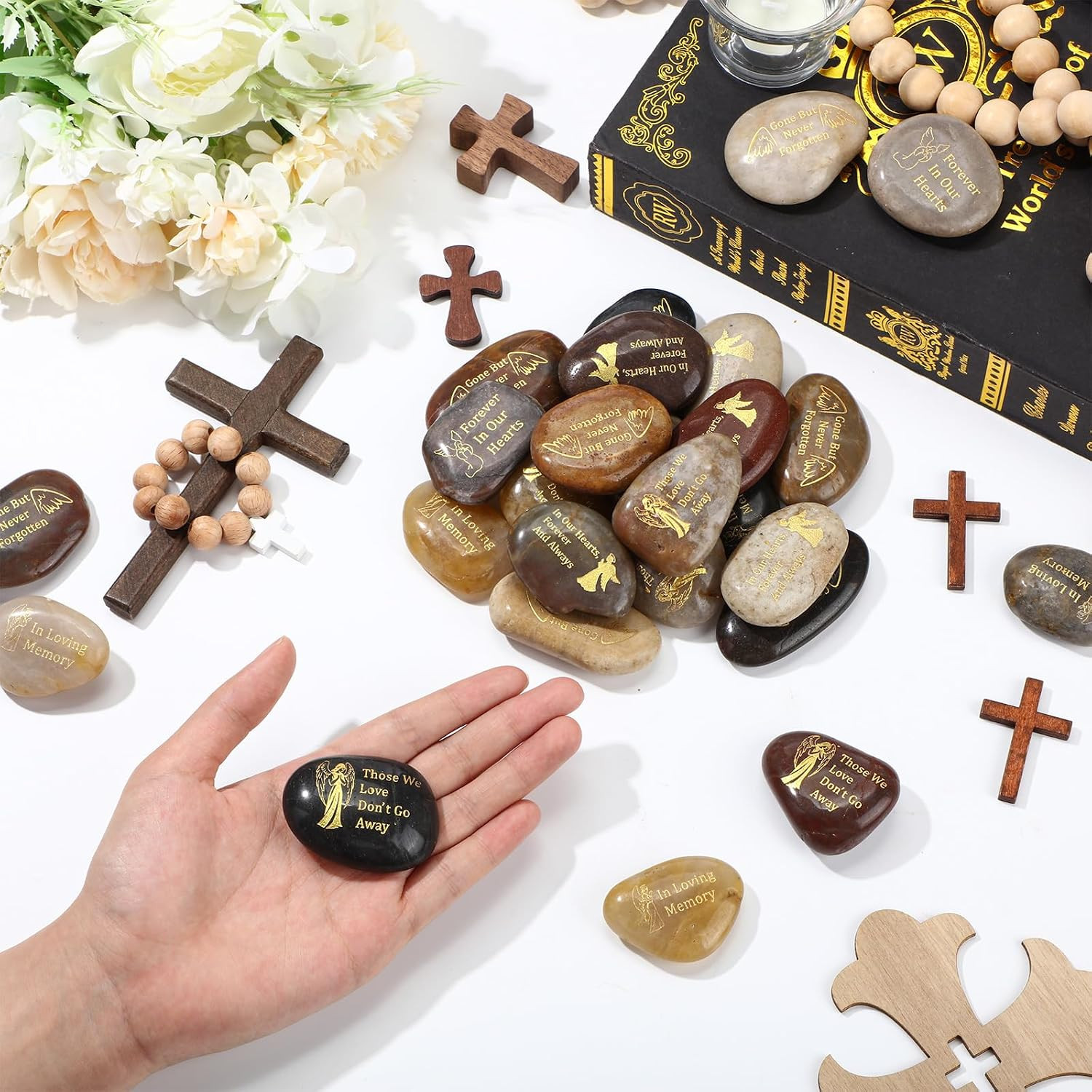 60 Pcs Memorial Stone 1.97 Inch Celebration of Life Favor Inspirational River Ro