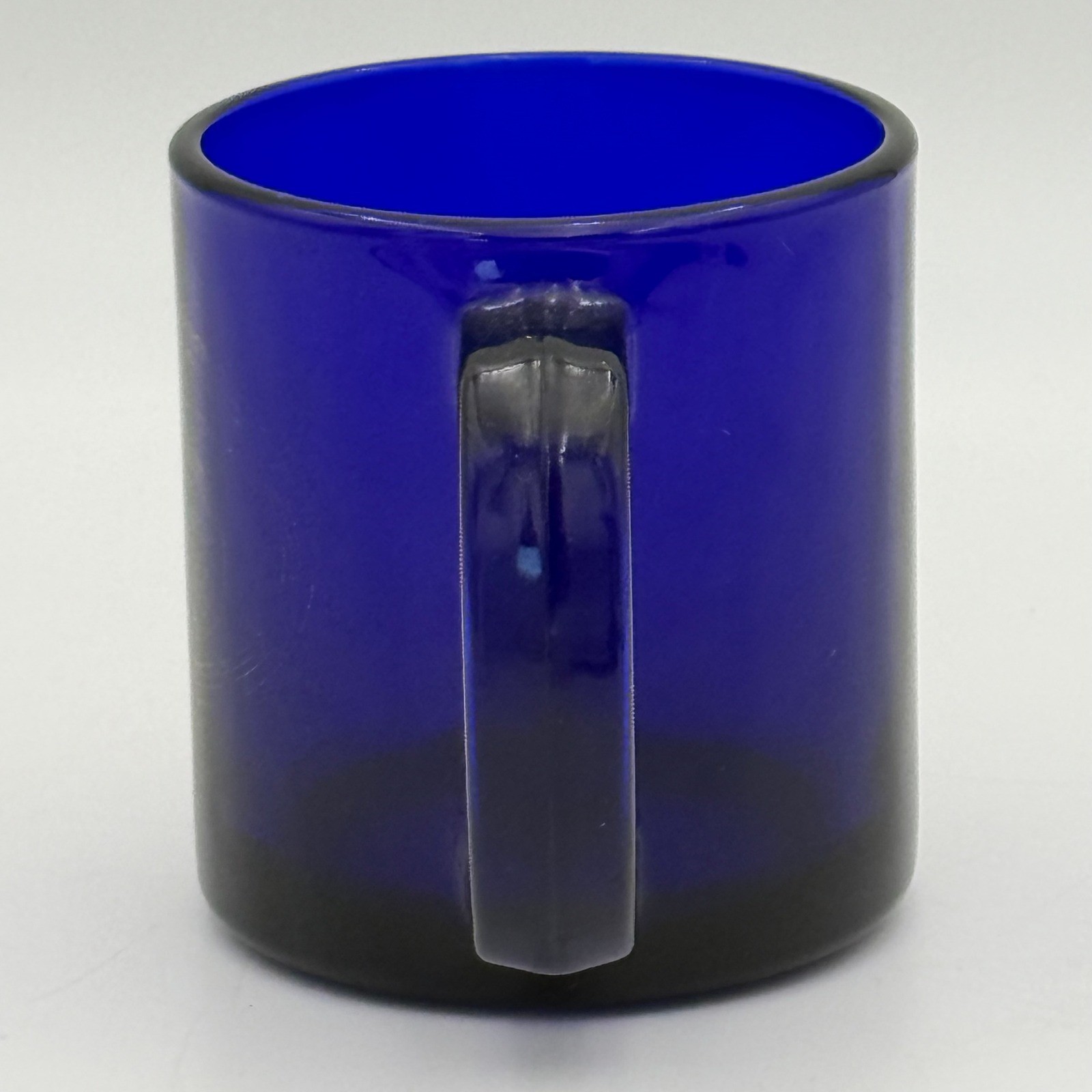 Vintage Cobalt Blue Glass Coffee Mug D-Handle Made in USA 3.5 Inch Tall