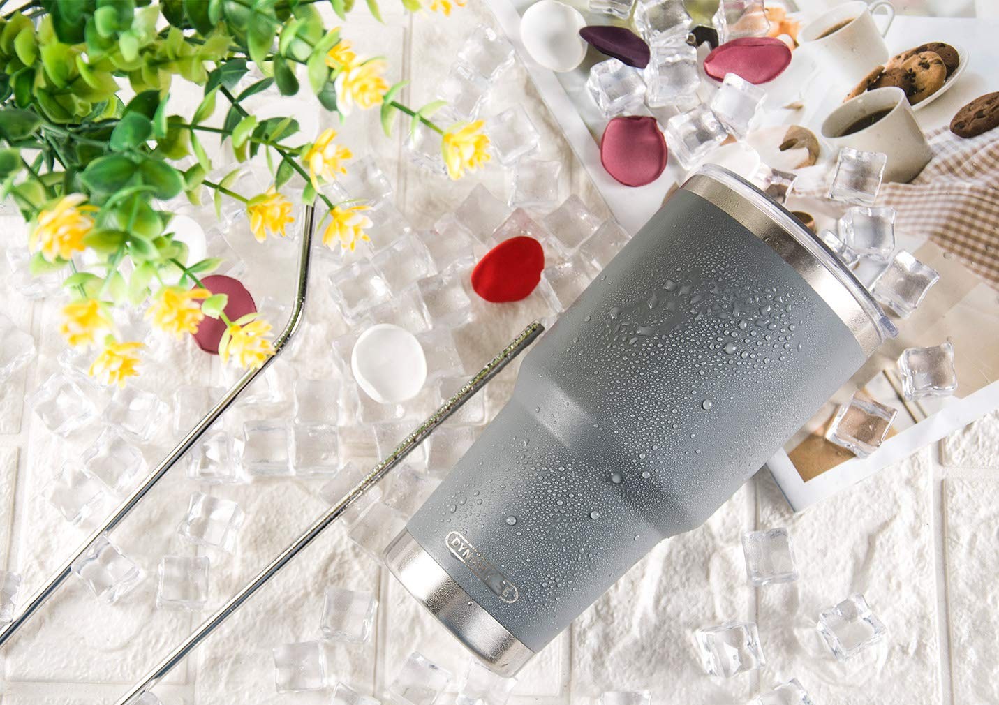 30oz Grey Tumbler Stainless Steel Insulated Travel Mug with Straw Lid Cleanin…