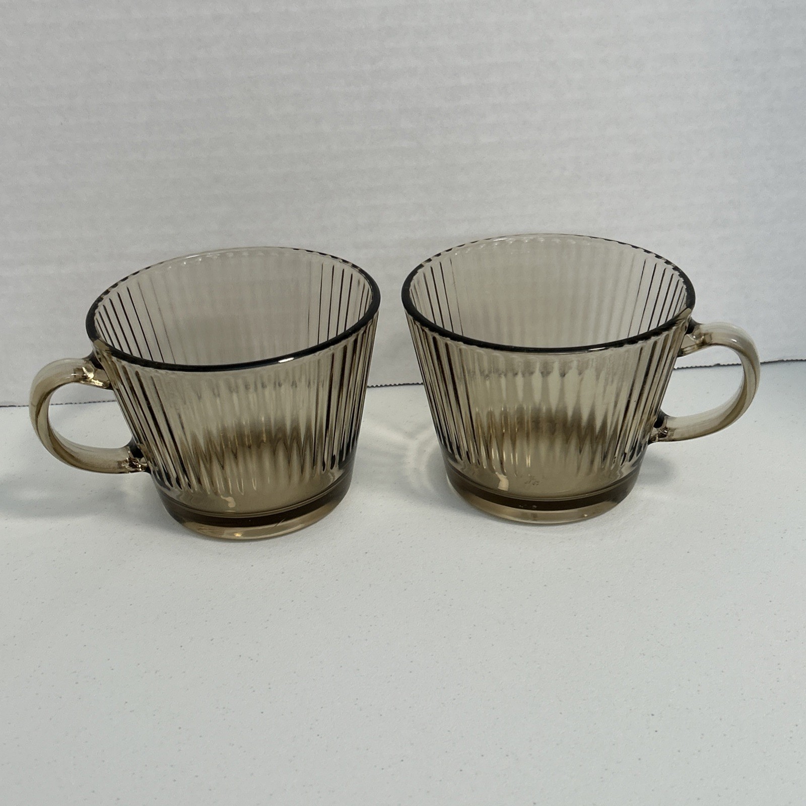 2- Joeyan Clear Amber Ribbed 12 Oz Coffee Mug Cappuccino Latte