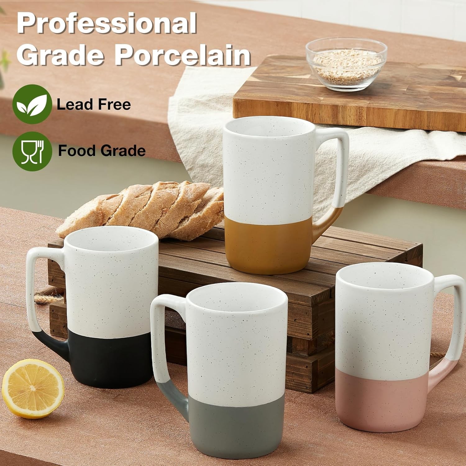 Ceramic Coffee Mug Set (Set of 4), 16 oz, Porcelain Mugs