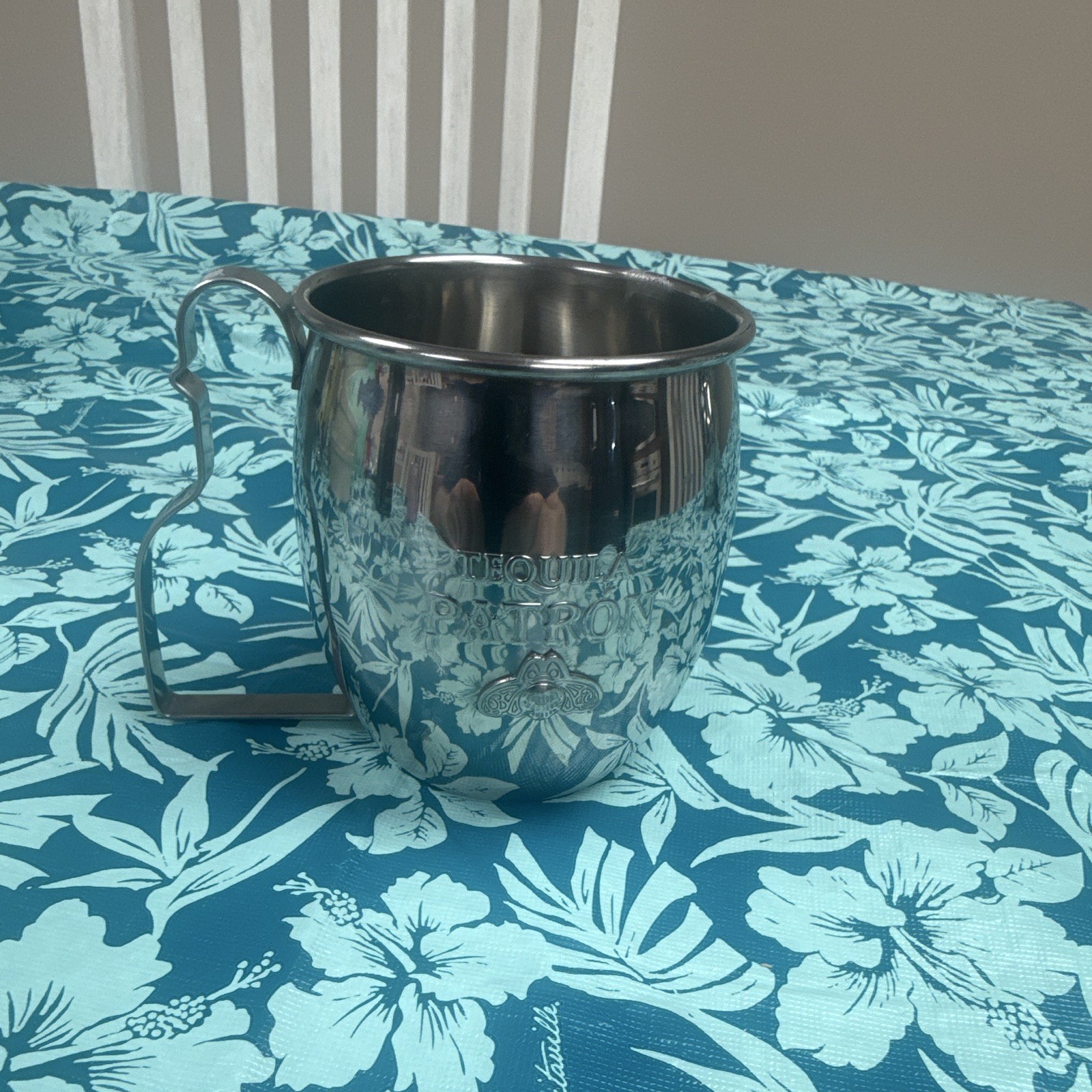 Patrón Silver Stainless Steel Mug w/ Handle 10 oz Decorated Round