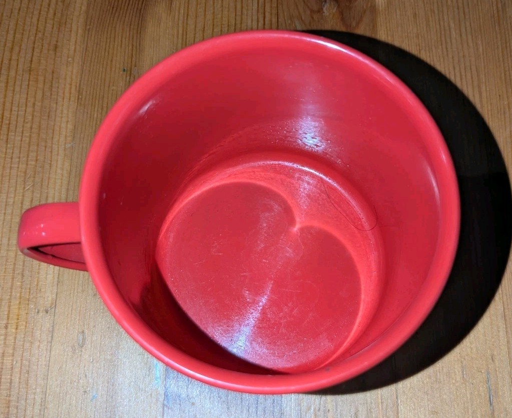 Red Specked Enamel Tin Outdoor Camping Mug Coffee Tea Metal Cup Virtue Cider 16o